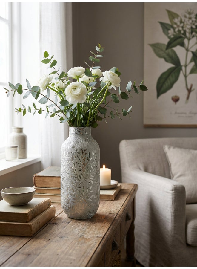 ايست من نون مزهرية سيراميك لترتيب الزهور، ارتفاع 29 سم | لون فضي | تصميم فلورا إيتش | الحجم - 13.5x13.5x29 سم | مثالية لتزيين غرفة المعيشة، مثالية لتزيين طاولة القهوة، طاولة الطعام، طاولة الكونسول أو أي مساحة مكتبية أو معيشية - Image 3